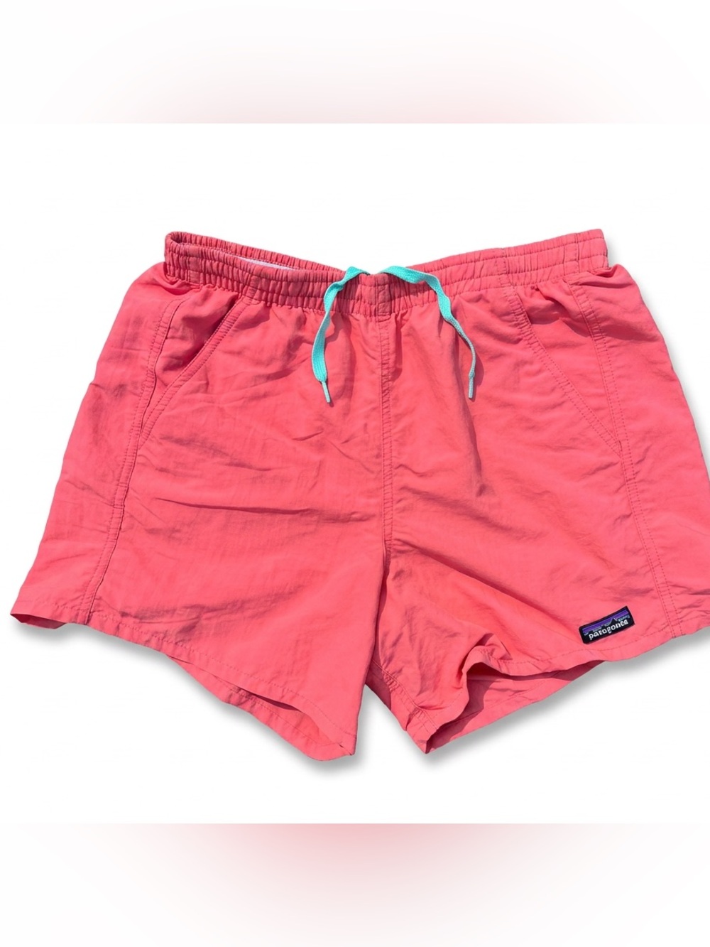 Patagonia Women’s Coral Pink Athletic Shorts with Teal Drawcord